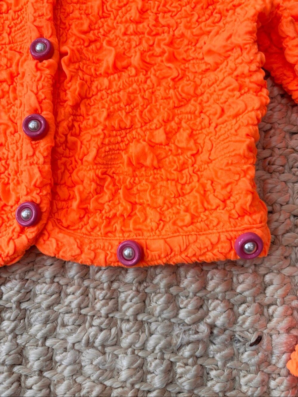 NWOT LOVESHACKFANCY Neon Tangerine Senina Crop Cardigan Sz XS, $235 D8 - Picture 4 of 9